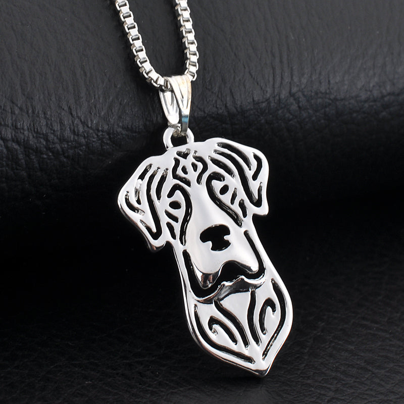 Silver Great Dane Hollow Dog Head Necklaces