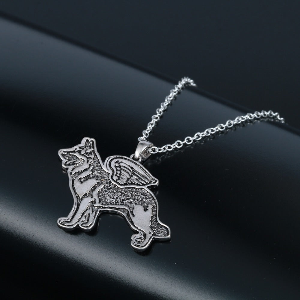 Silver Plated German Shepherd Angel Dog Wings Necklaces