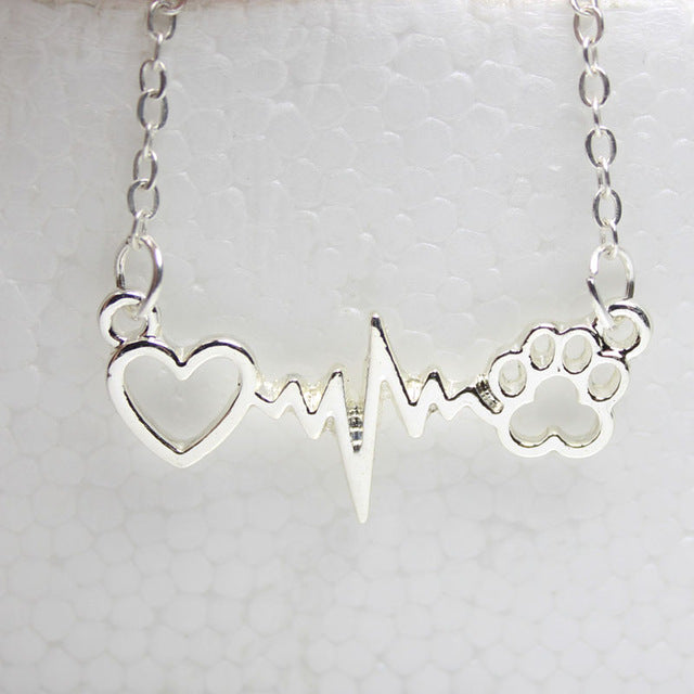 Vintage Dog Paws And Heart Heartbeat Necklaces