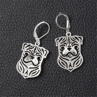 Silver Cute Pug Dog Hollow Earrings