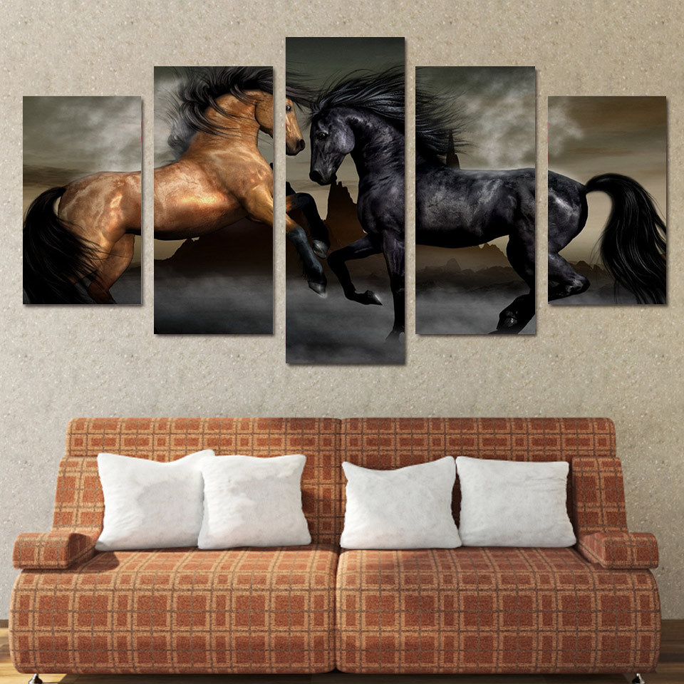 Canvas Art Black Brown Horse Painting Wall Pictures