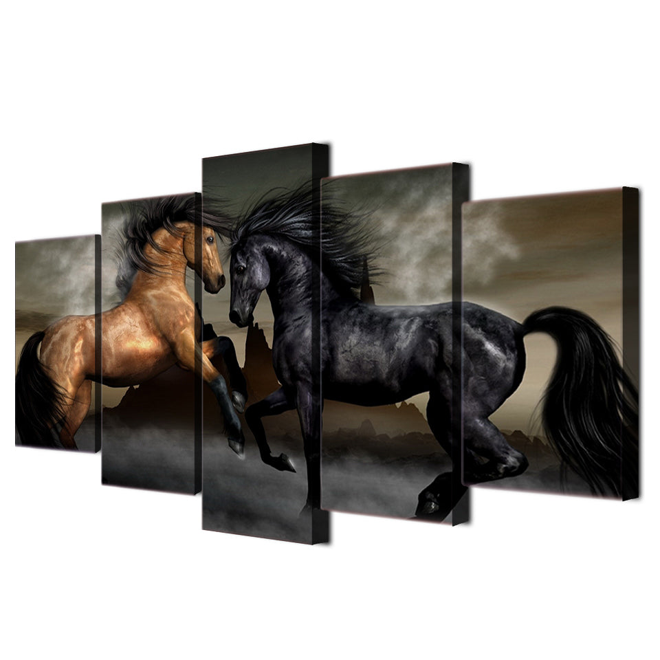 Canvas Art Black Brown Horse Painting Wall Pictures