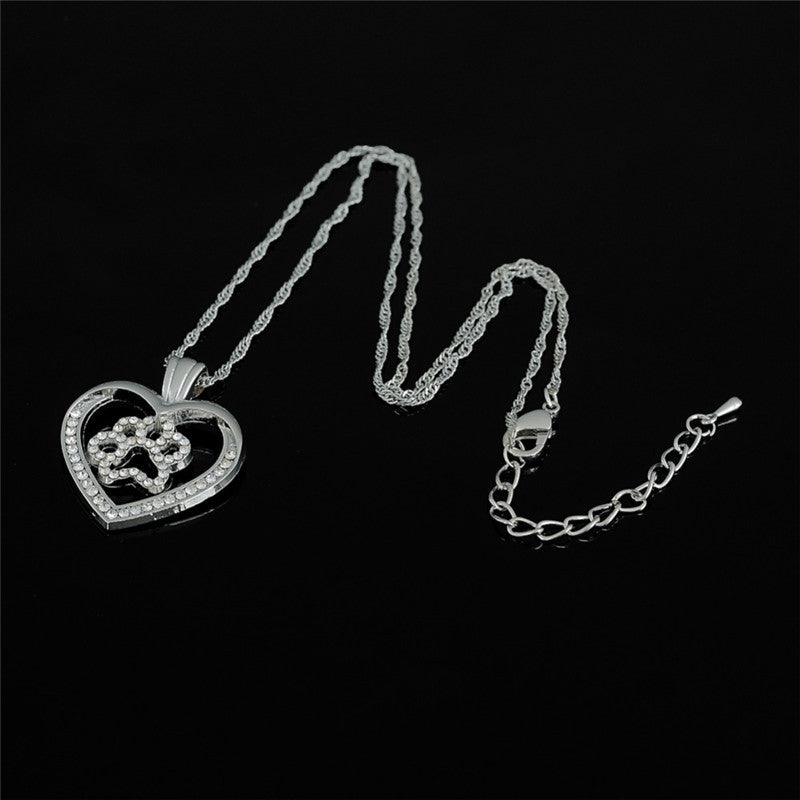 Paw Dog Crystals Heart Water Necklaces