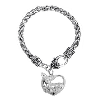 Heart Shaped Metal Rhodium Plated Chihuahua Bracelets