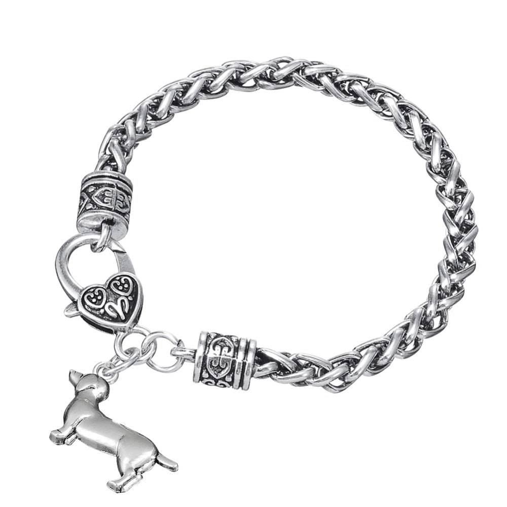 Brown Crystal/ Silver Dachshund Dog Heart Bracelets