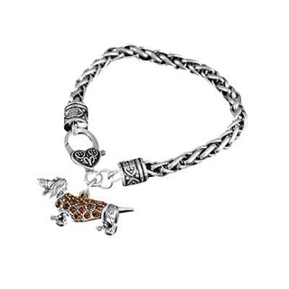 Brown Crystal/ Silver Dachshund Dog Heart Bracelets