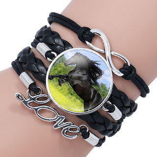 Horse Love Leather Infinity Wrap Glass Cabochon Bracelets