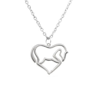 Silver Plated Iced Out Heart Shape Horse Head Necklaces