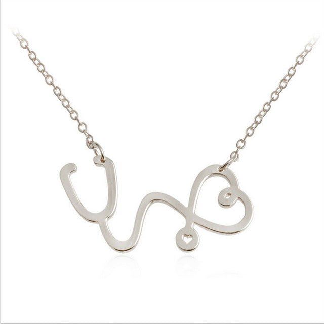 Fashion Medical Heart Chain Necklace Jewelry Rose Gold Silver Gold color Nurse Stethoscope Necklaces For Women