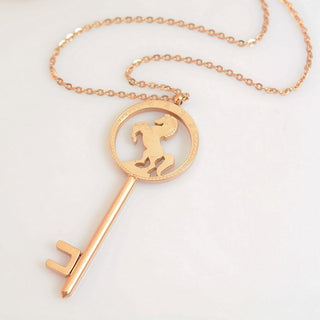 Titanium Steel Rose Gold Color Running Horse Steed Key Necklaces