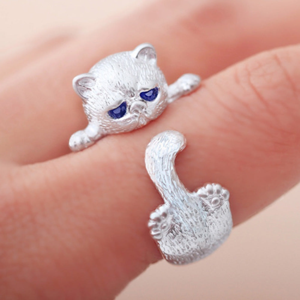 Lovely Silver Plated Cute Sad Cat Rings