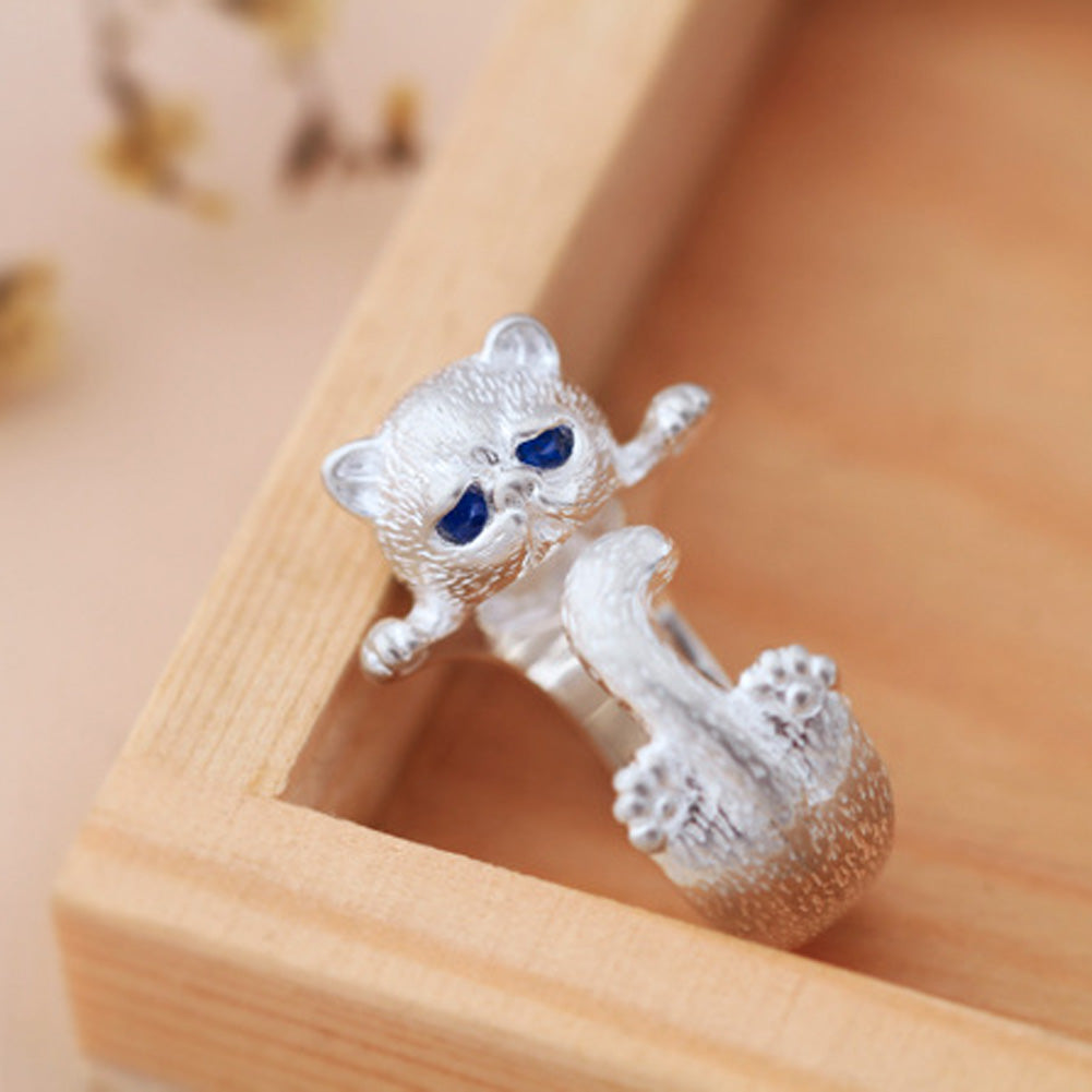 Lovely Silver Plated Cute Sad Cat Rings