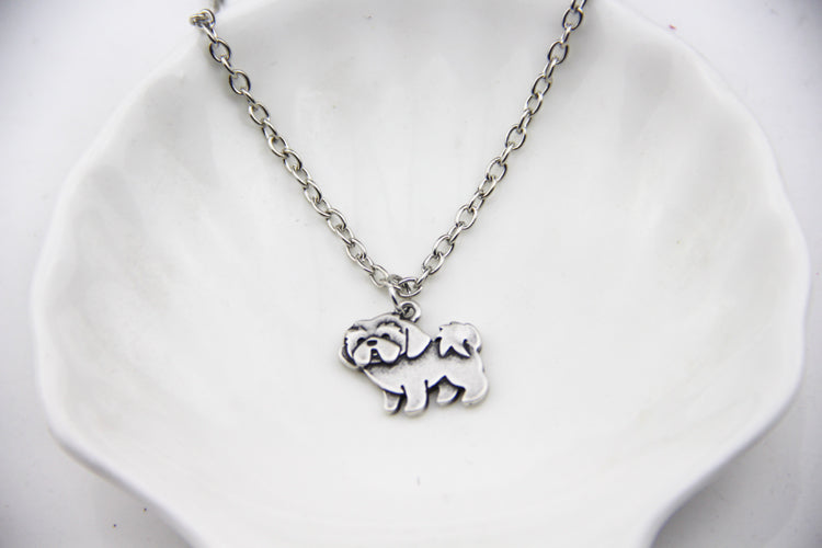 Antique Silver Shih Tzu Dog Necklaces