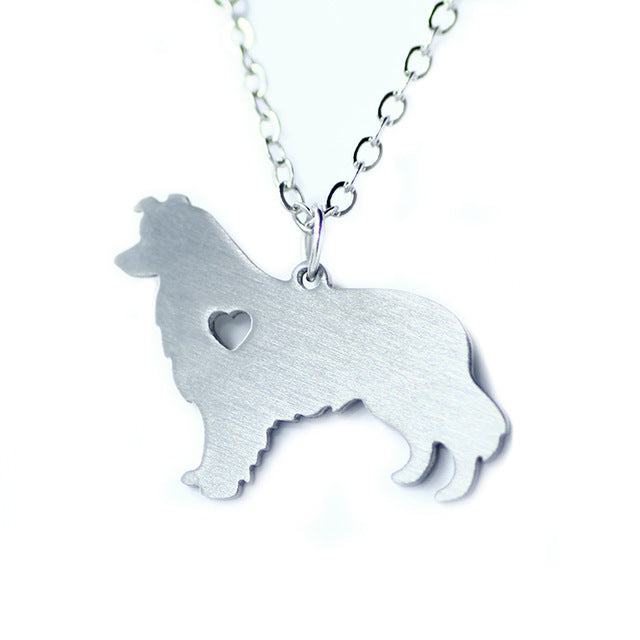 Silver Border Collie Dog Heart Necklaces