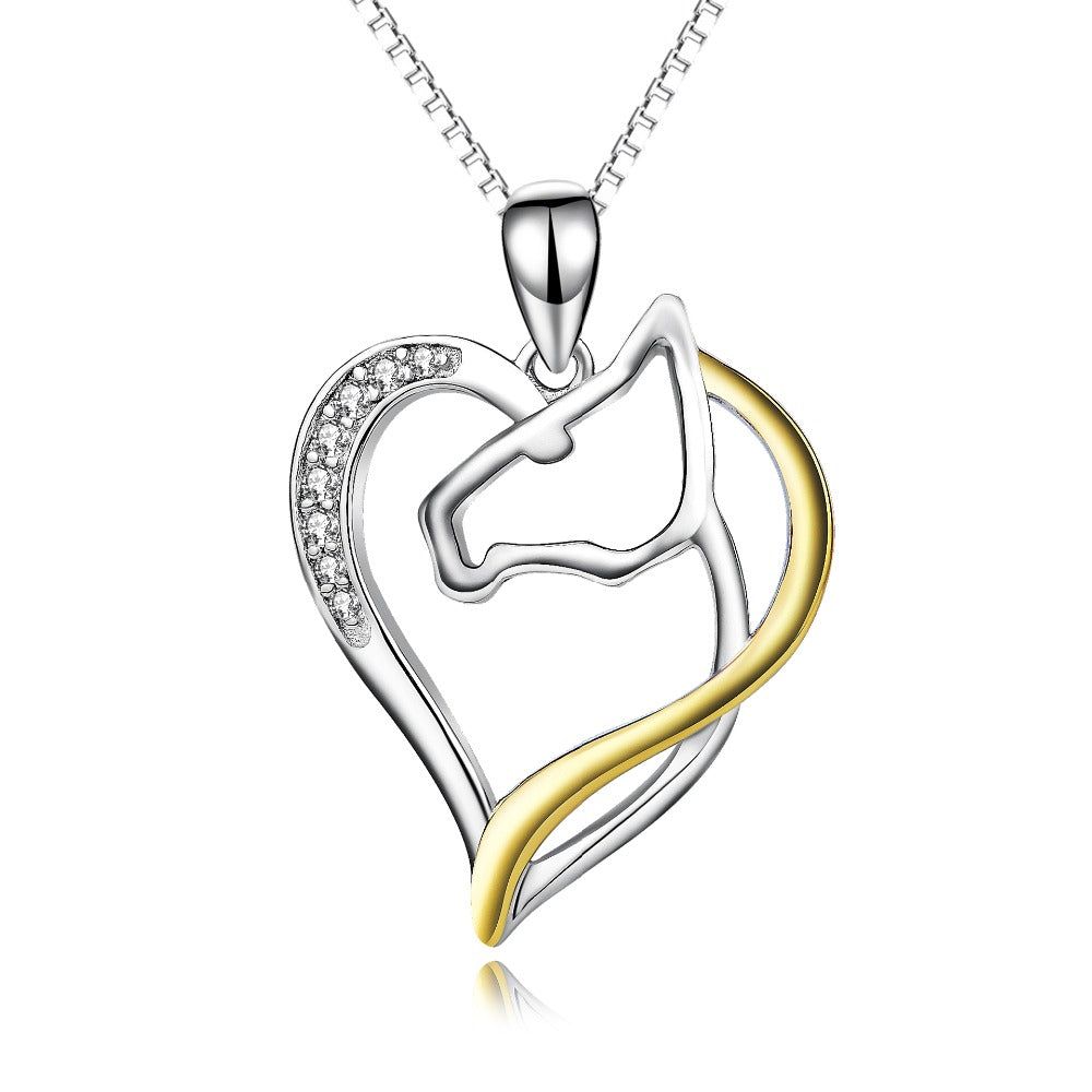 Silver Love Heart Horse Head Crystal Necklaces