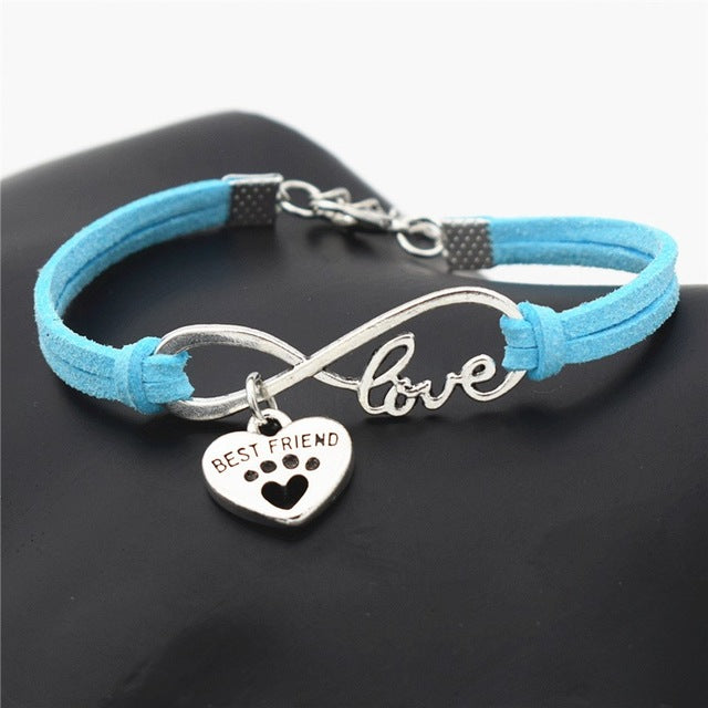 Leather Personalized Antique Silver Best Friend Lover Dog Paw Bracelets
