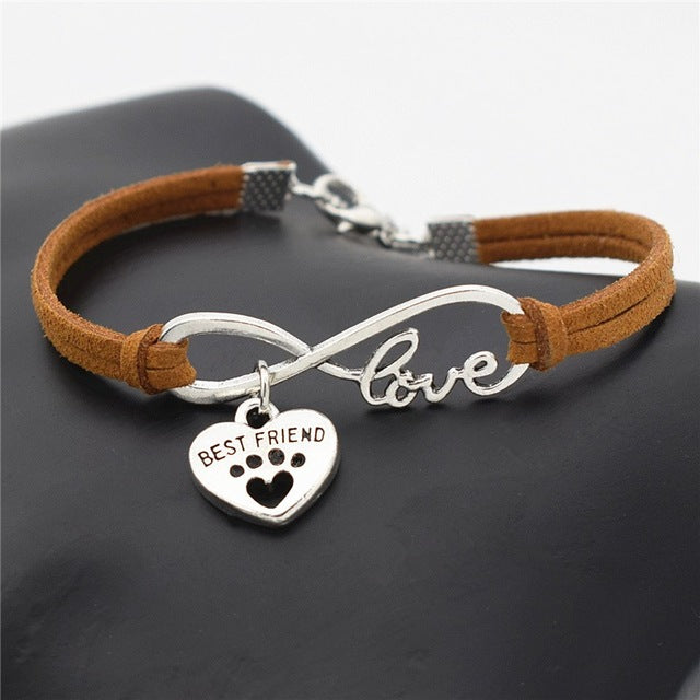 Leather Personalized Antique Silver Best Friend Lover Dog Paw Bracelets