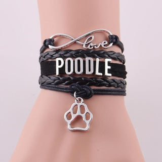 Infinity Love Poodle Dog Paw Leather Bracelets