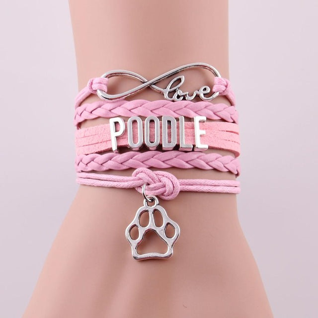 Infinity Love Poodle Dog Paw Leather Bracelets