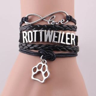 Infinity Love Rottweiler Dog Paw Leather Bracelets