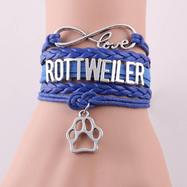 Infinity Love Rottweiler Dog Paw Leather Bracelets