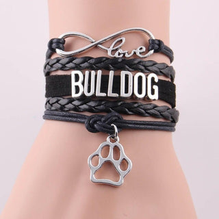 Infinity Love Bulldog Dog Paw Leather Bracelets