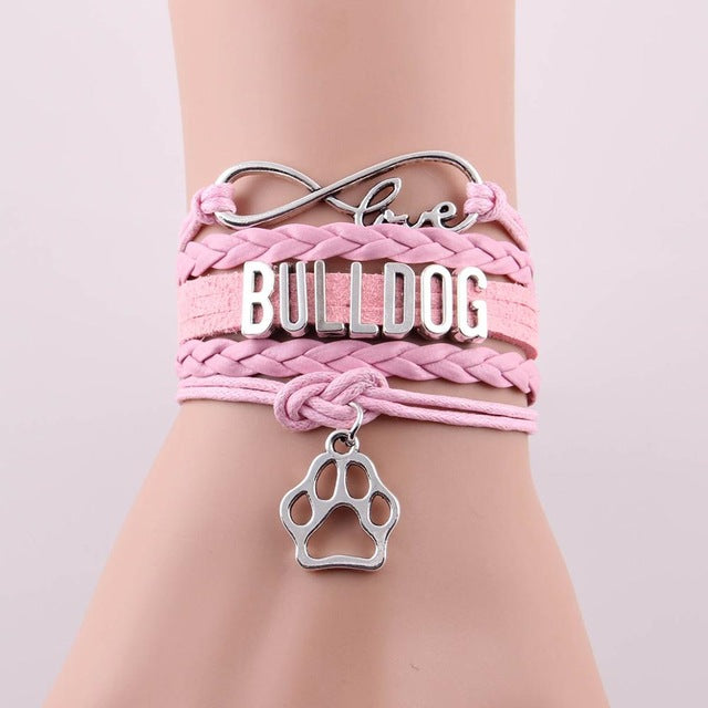 Infinity Love Bulldog Dog Paw Leather Bracelets