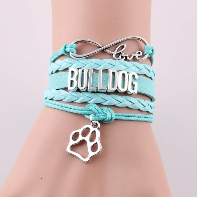 Infinity Love Bulldog Dog Paw Leather Bracelets