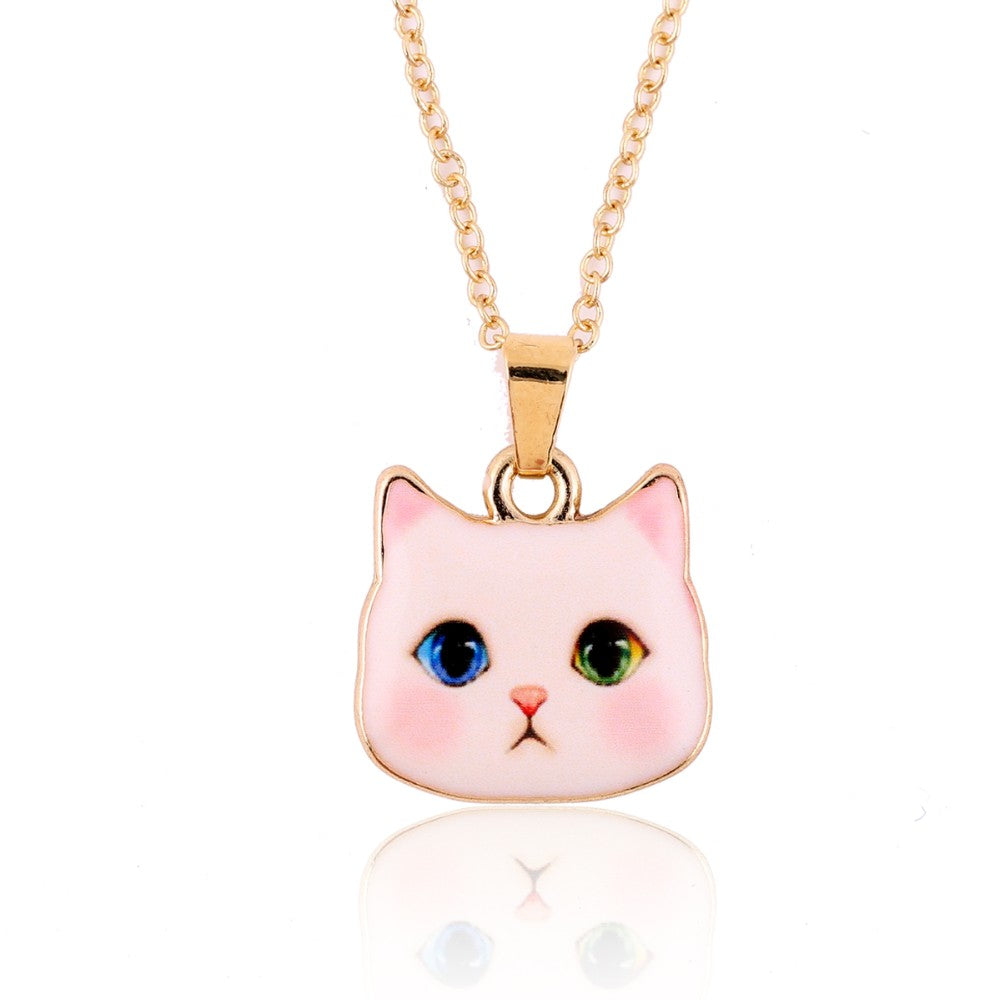 Colorful Cute White Cat Head Necklaces