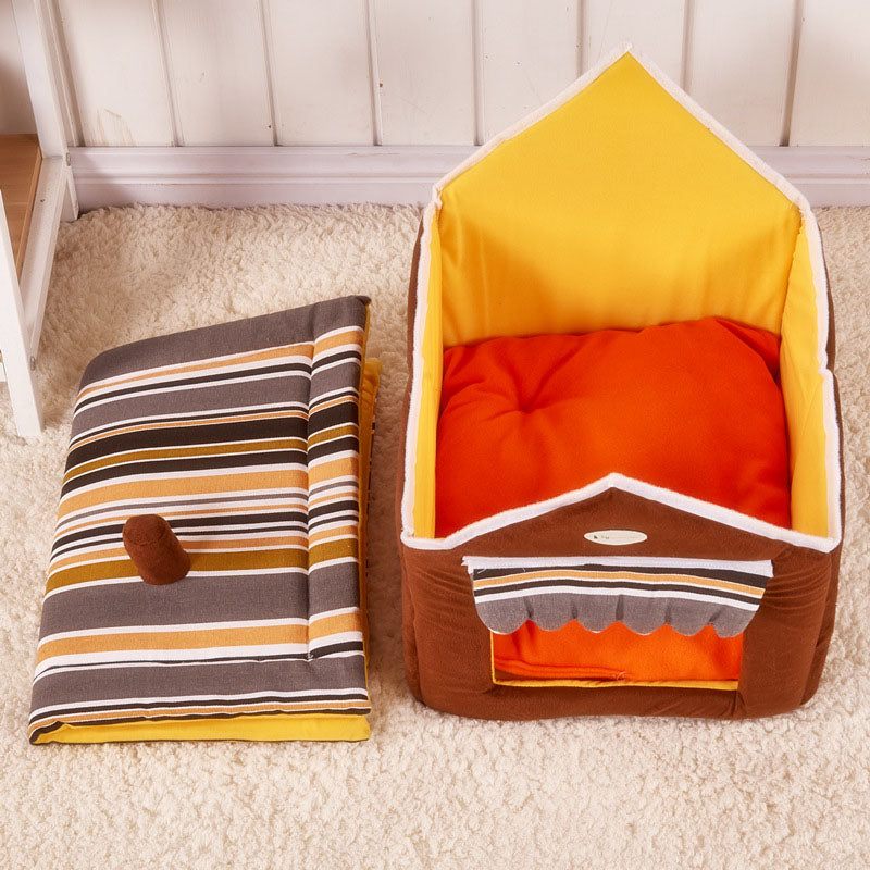 Striped Removable Cover Dog House Beds And Mats