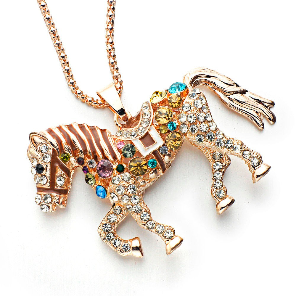 Multicolor Rhinestone Crystal Saddle Horse Necklaces