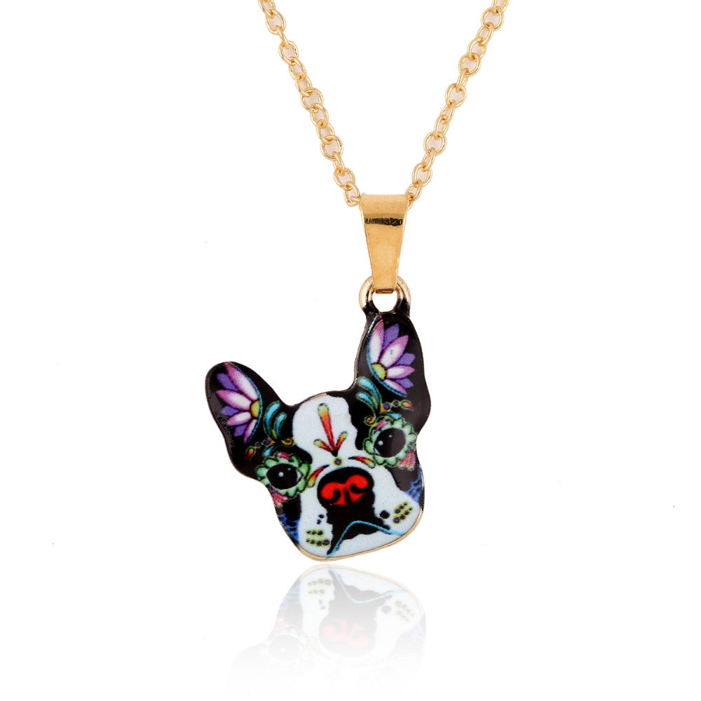 Gold 3D French Bulldog Colorful Face Dog Necklaces