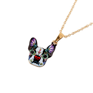 Gold 3D French Bulldog Colorful Face Dog Necklaces