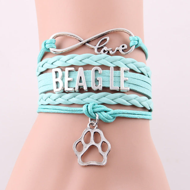 Infinity Love Beagle Dog Paw Leather Bracelets