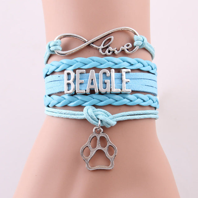 Infinity Love Beagle Dog Paw Leather Bracelets