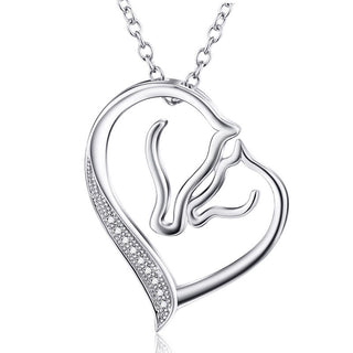 Silver Collier Crystal Heart Horse Head Necklaces