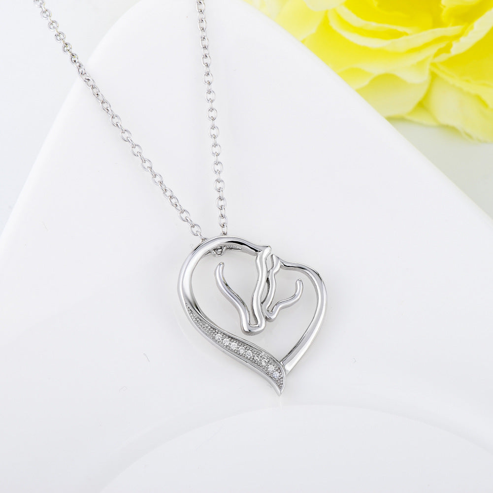 Silver Collier Crystal Heart Horse Head Necklaces