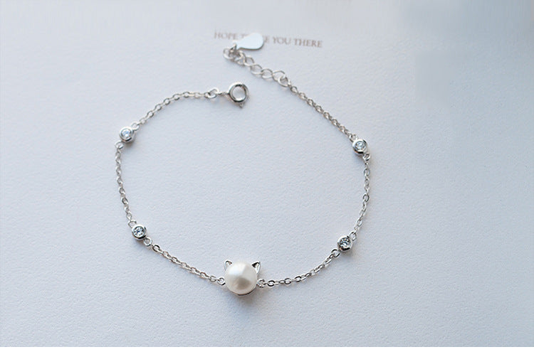 Simple Silver Imitation Pearl Cat Bracelets