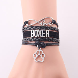 Infinity Love Boxer Dog Paw Leather Bracelets