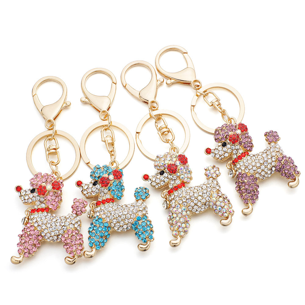Lovely Poodle Dog Crystal Keychains
