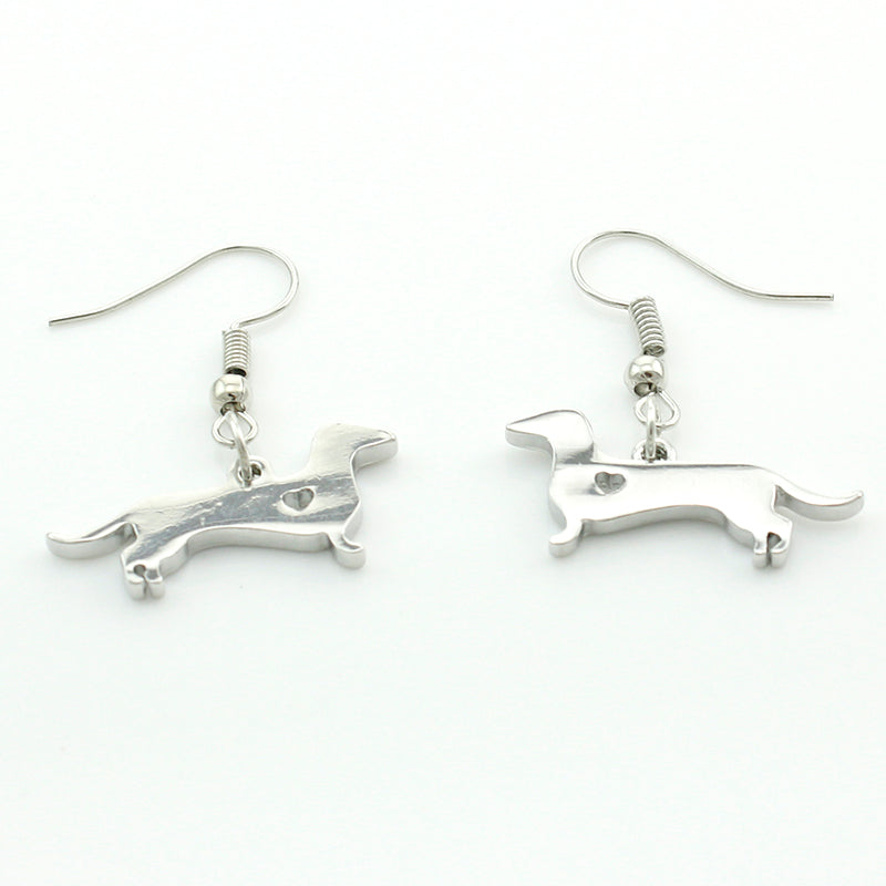Lovely Dachshund Silver Dog dangle Earrings