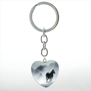 Horse In Fog Heart Keychains