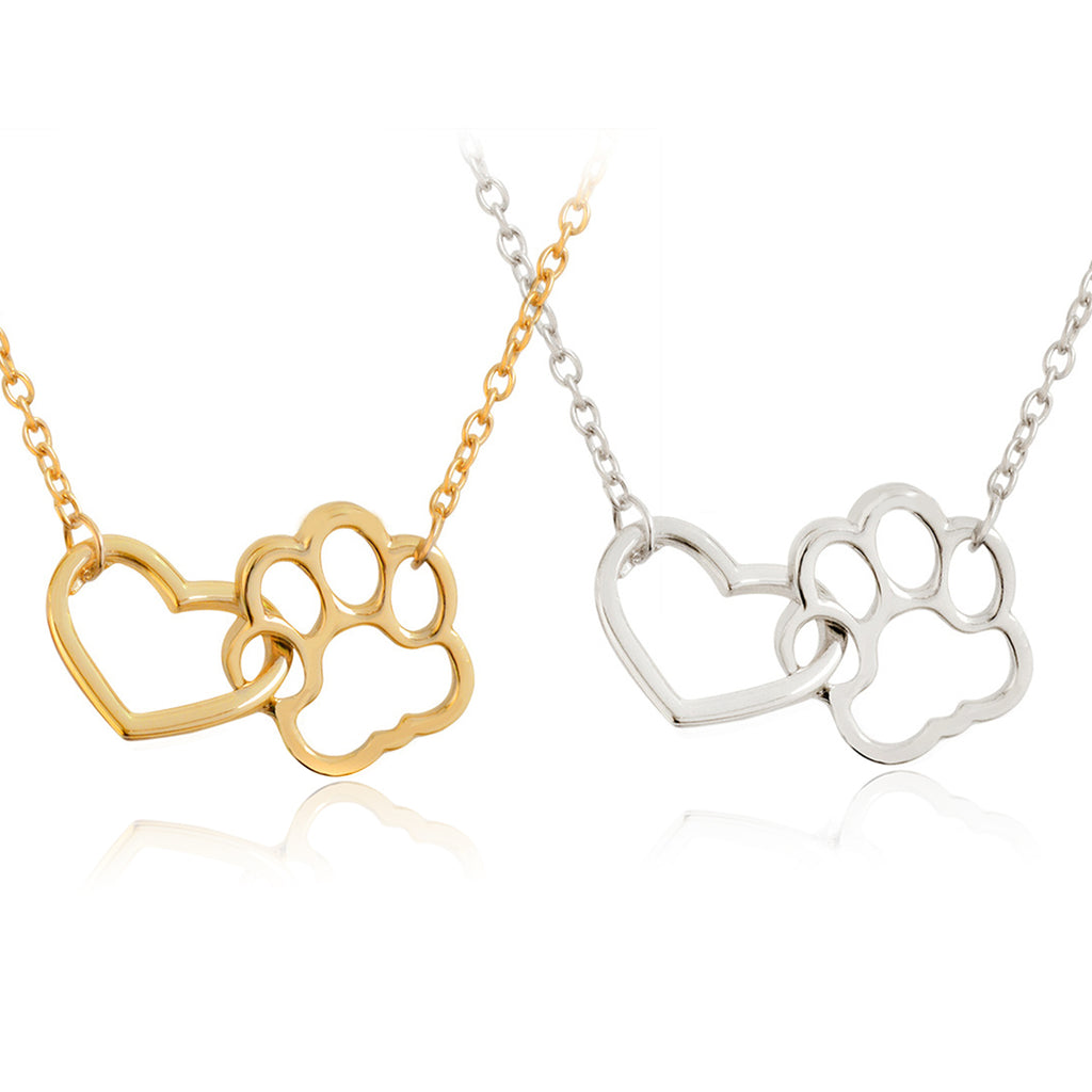Hollow Love Heart Cute Dog Paw Footprint Necklaces