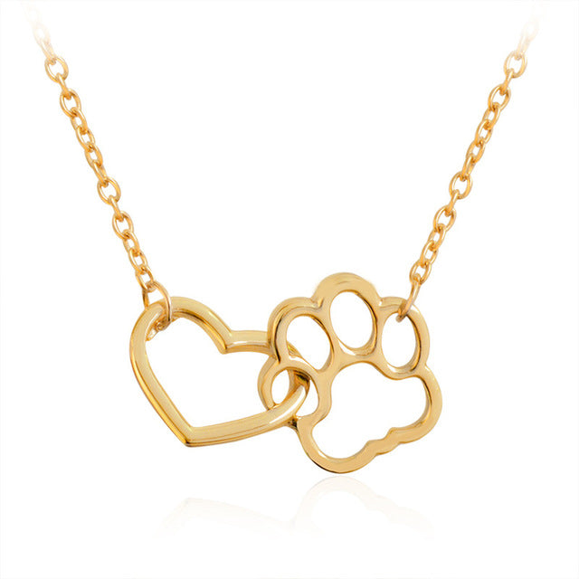 Hollow Love Heart Cute Dog Paw Footprint Necklaces