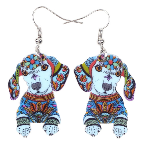 Colorful Dachshund Dog Head Earrings