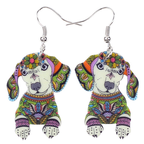 Colorful Dachshund Dog Head Earrings