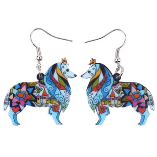 Colorful Border Rough Collie Dog Earrings