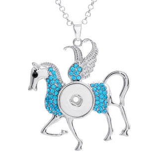 Winged Horse Crystal Snap Button Exaggerated Necklaces