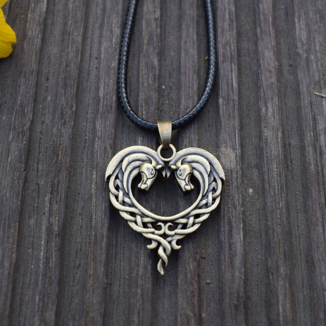 Original Celtic Horse Lovers Heart-Shaped Horse Celtic Art Horse Heart  Equestrian Necklaces