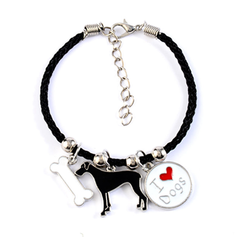 Great Dane "I Love Dogs" Dog Bone Bracelets